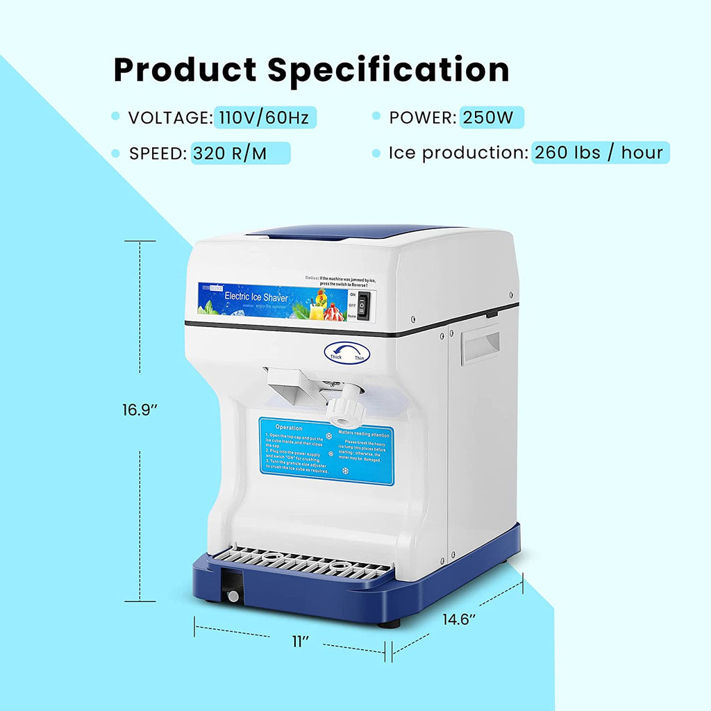 Blue Electric Ice Crusher Snow Cone Machine 265lbs/hr E609298