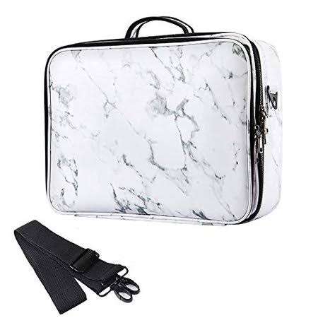 Large Travel Makeup Bag PU Leather Cosmetic Case Organizer 16x22 Professional Makeup Train Case with Adjustable Dividers D34808