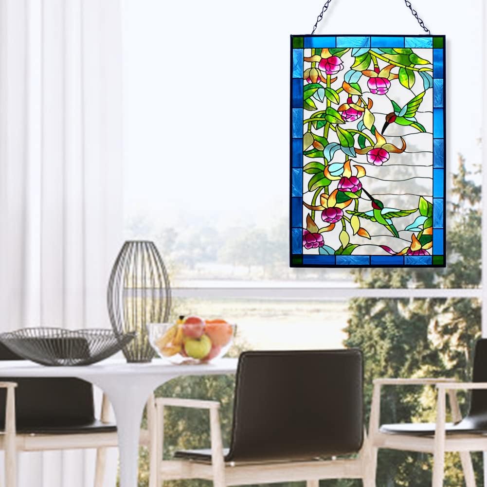Stained Glass Window Hangings with Chain Metal Sun Wall Art Decor P536175