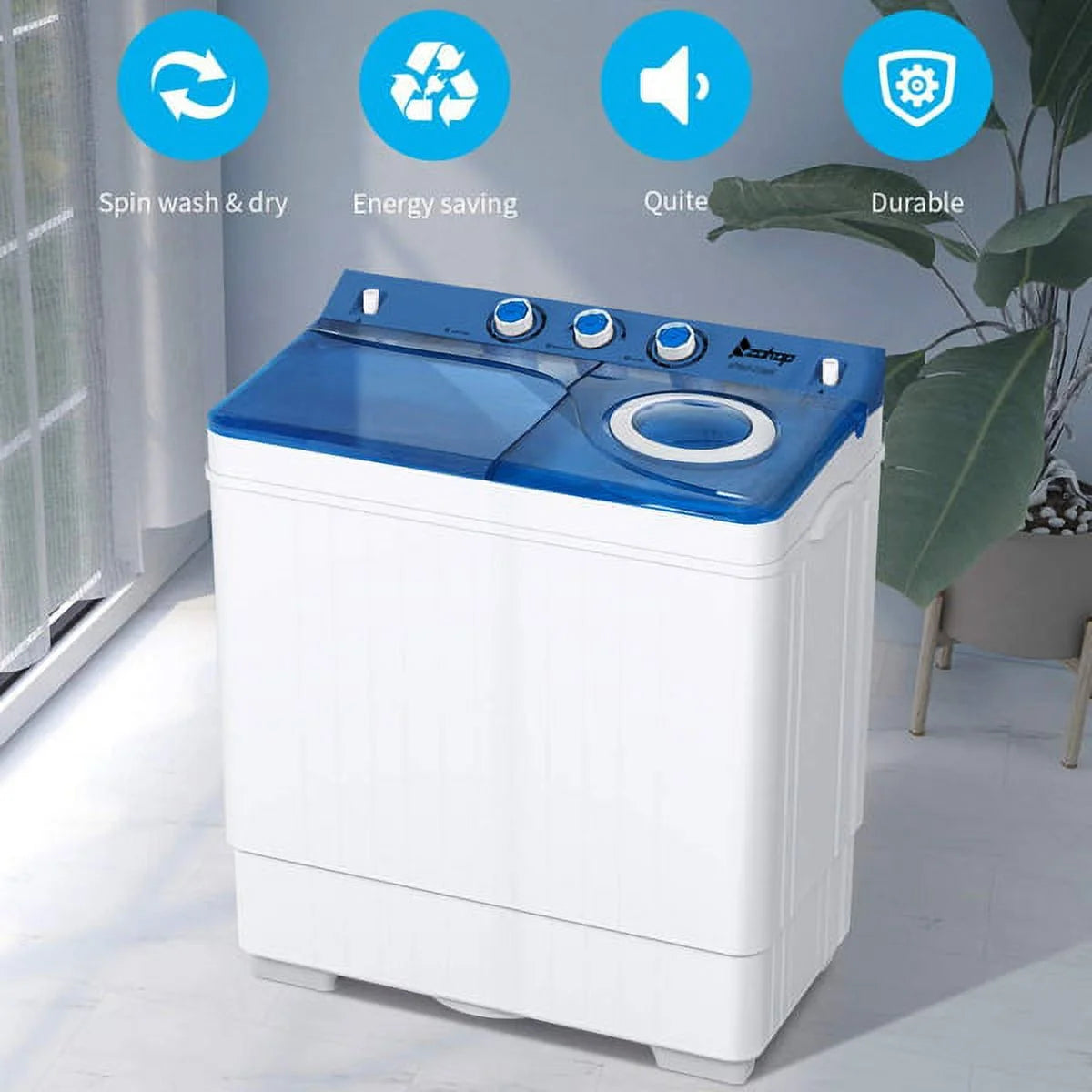 Semi-automatic Twin Tub Washing Machine 26Lbs White Blue K668897