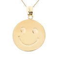 YELLOW GOLD SMILEY FACE DISC PENDANT NECKLACE Q305