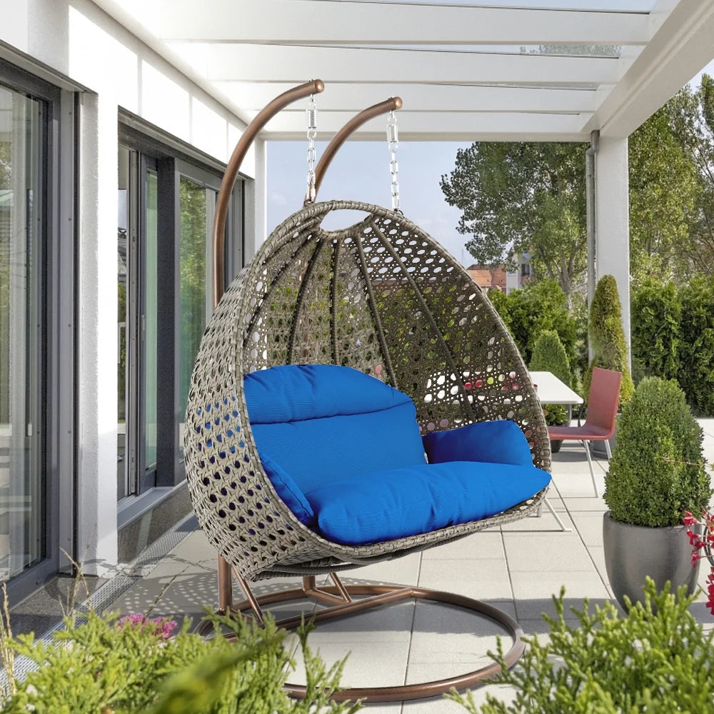 Blue Wicker 2 Person Hanging Egg Swing Chair K693