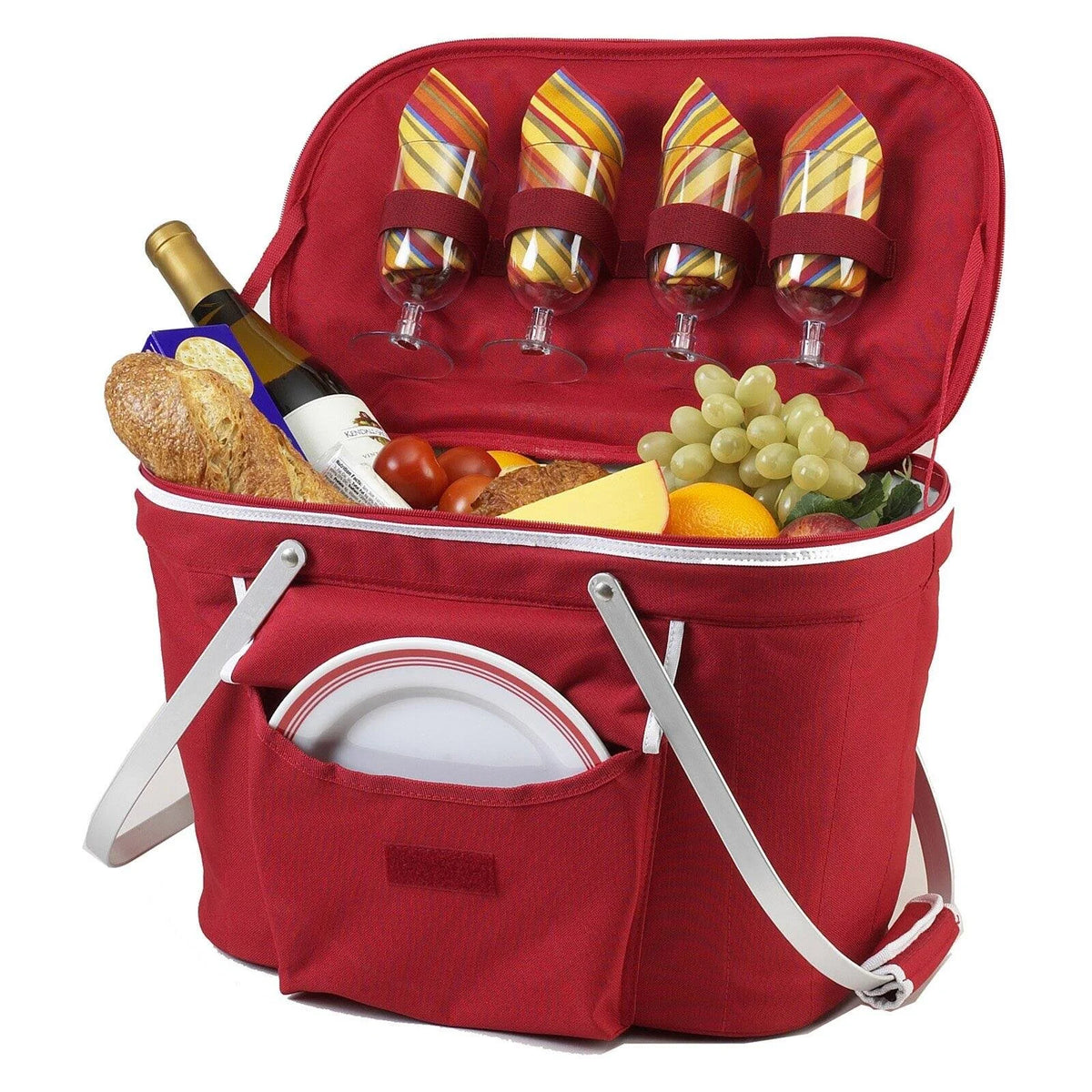 Collapsible Insulated Picnic Basket for 4 - Red K6976