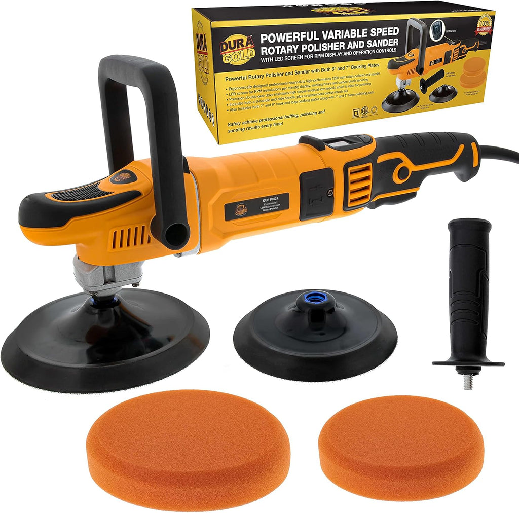 7 Rotary Polisher Buffer Sander with LED Screen Variable Speed RPM Control, 1200 Watts, 2 Buffing Polishing Pads X6446
