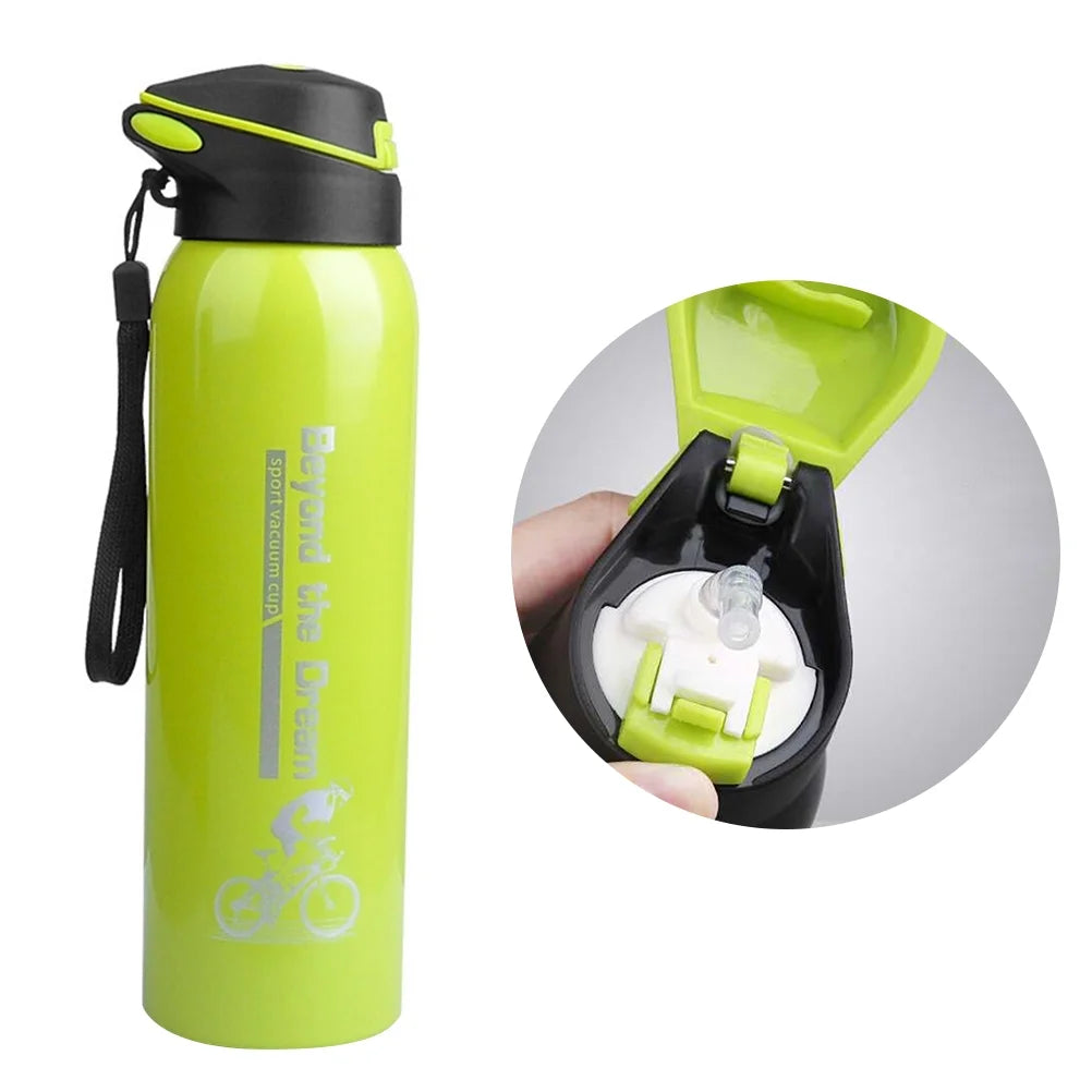 Green Vacuum Insulated Water Bottle with Straw Y4166