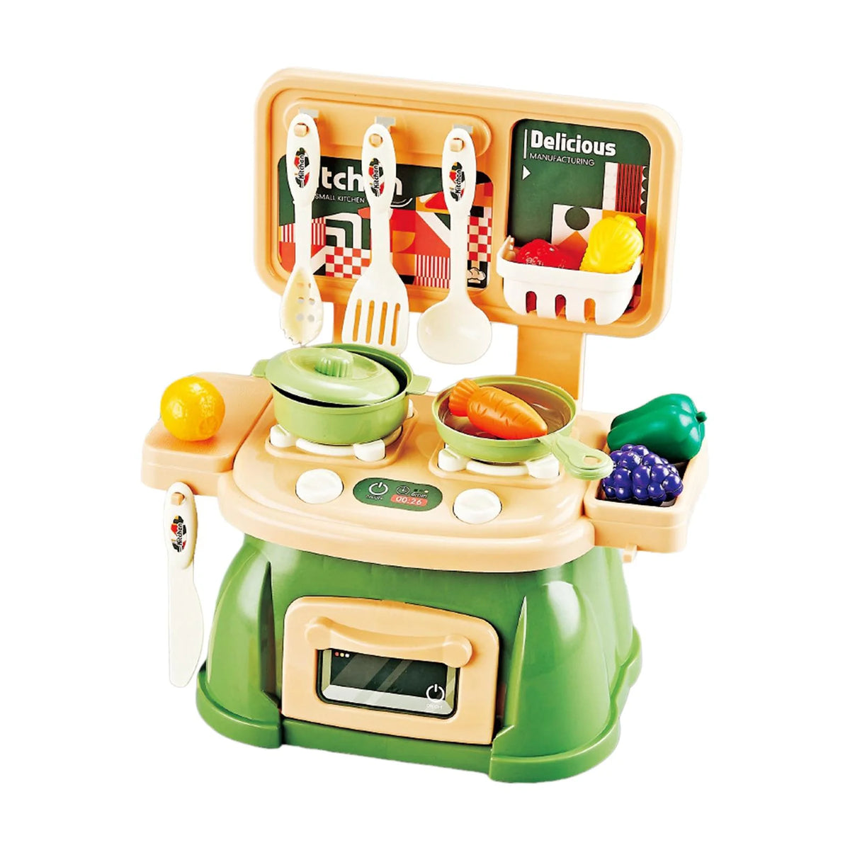 30Pcs Kitchen Playset Toy Pretend Food and Cooking Playset Educational Learning Skill Toy Pretend Chef Cookware for Dollhouse green A82023