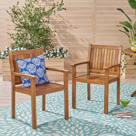 Teak Acacia Wood Dining Chairs, Set of 2 B946