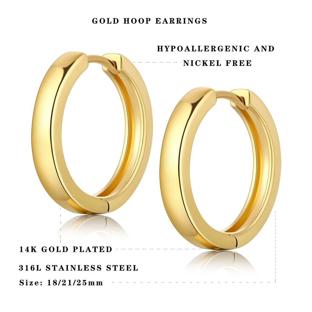 18k Gold Plated Small Hoop Earrings Stainless Steel J69520