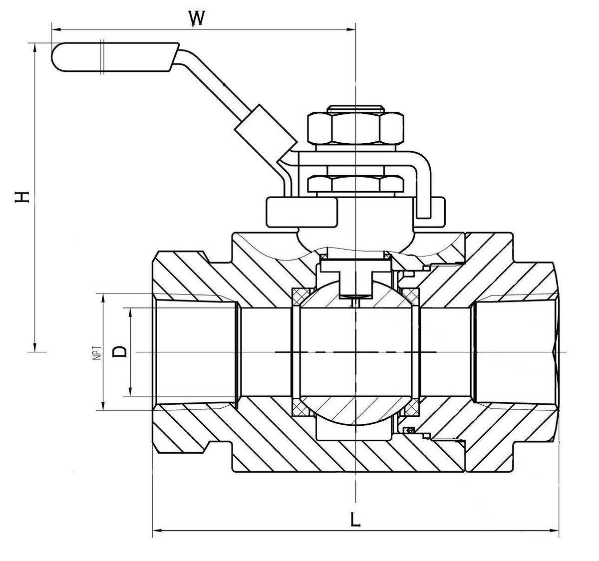 2x22 NPT Stainless Steel Full Port Ball Valve C905