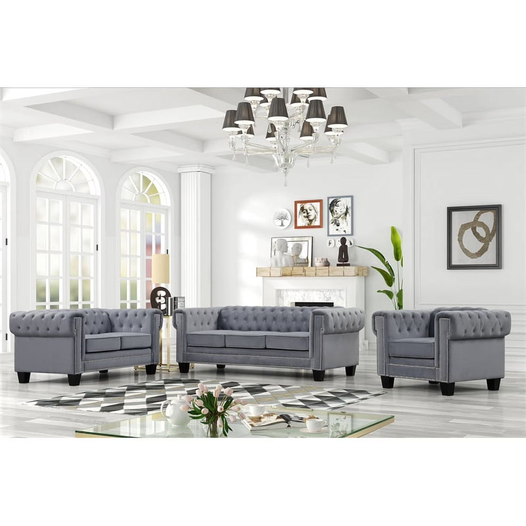 3-Piece Velvet Fabric Furniture Set-Gray N76637