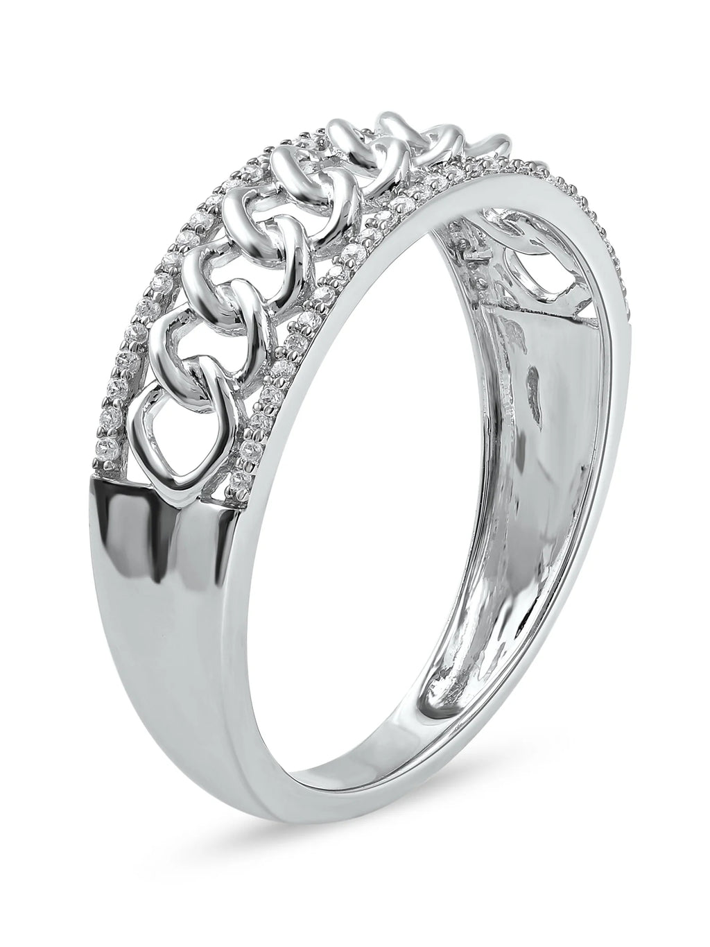 10K White Gold Diamond Cuban Link Ring E4296