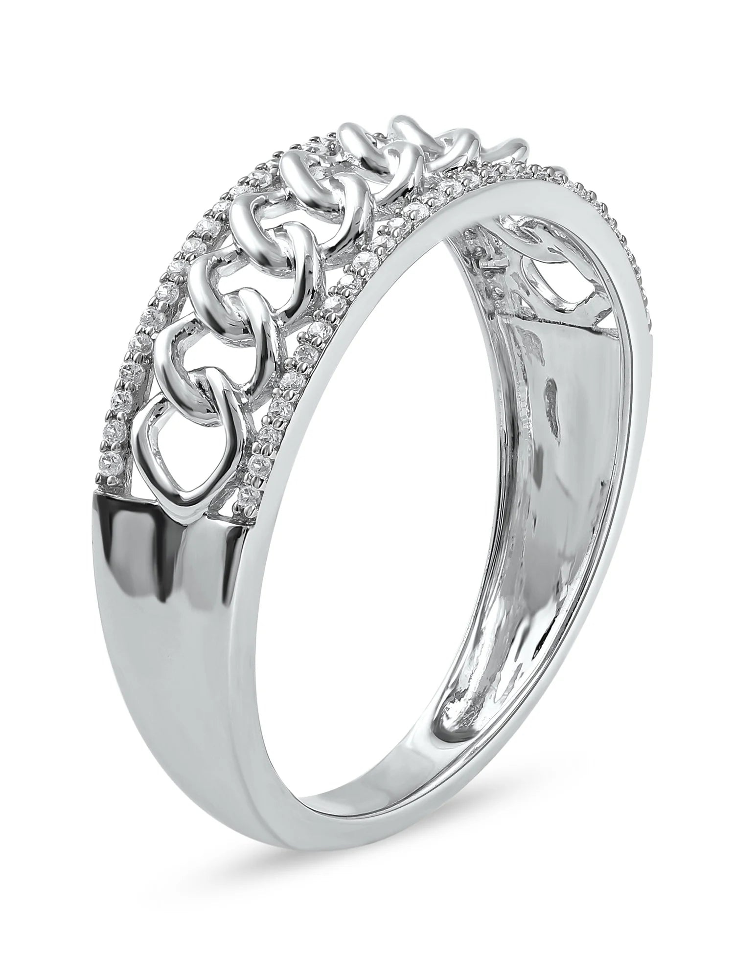 10K White Gold Diamond Cuban Link Ring E4296