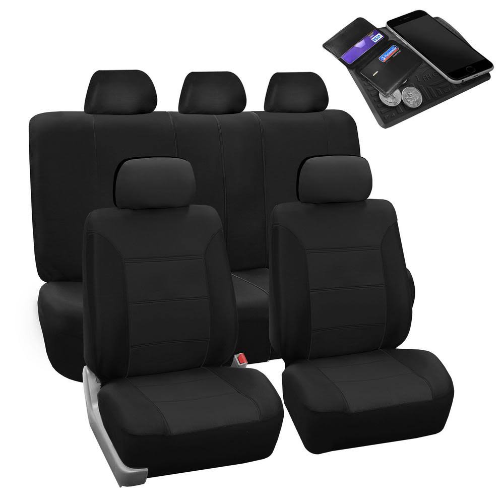 Black Khaki Polyester Full Set Car Seat Covers H37741