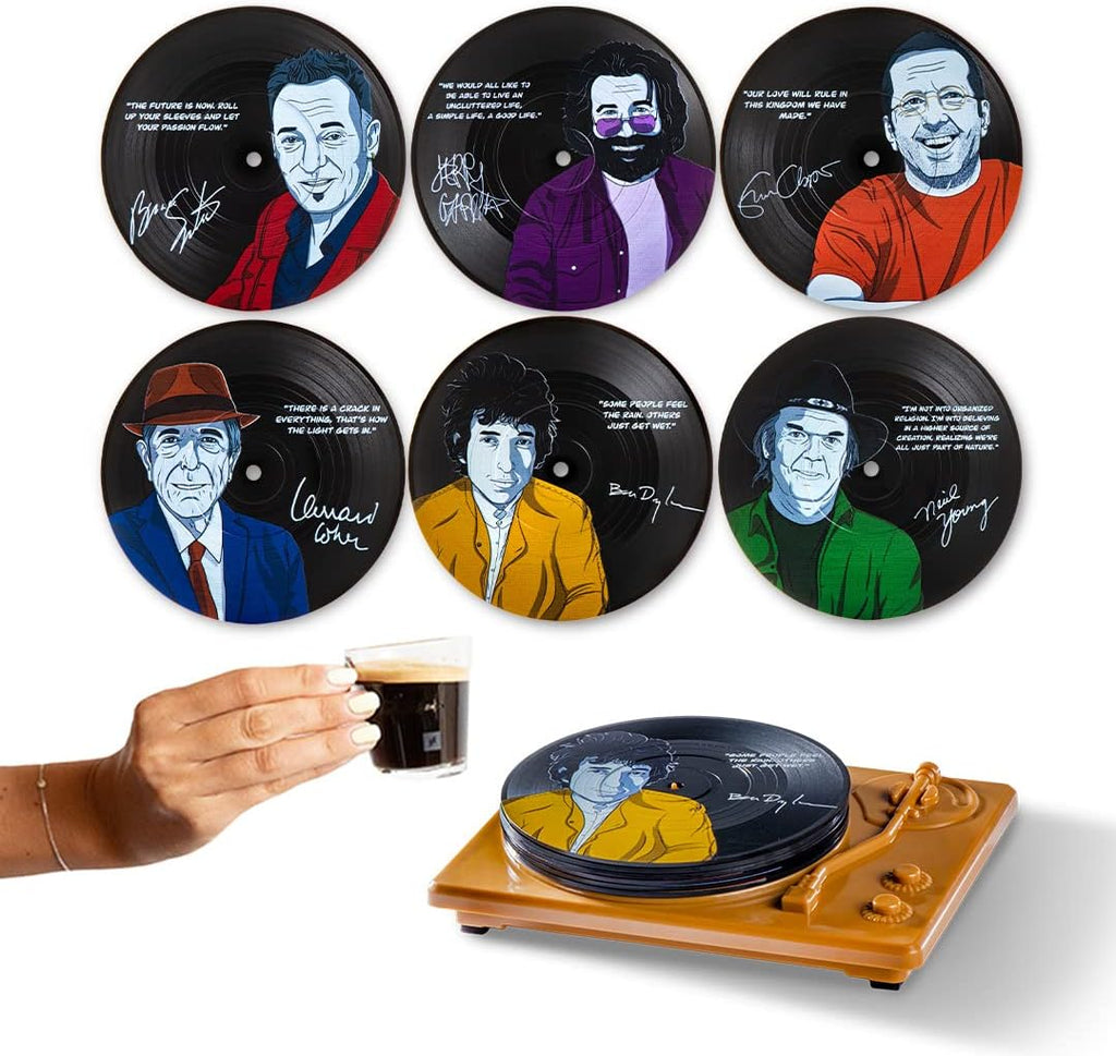 Vinyl Drink Coasters Set of 6 with Holder R162843