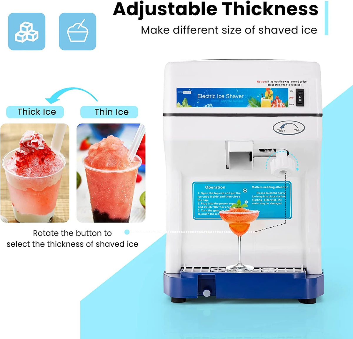Blue Electric Ice Crusher Snow Cone Machine 265lbs/hr E609298