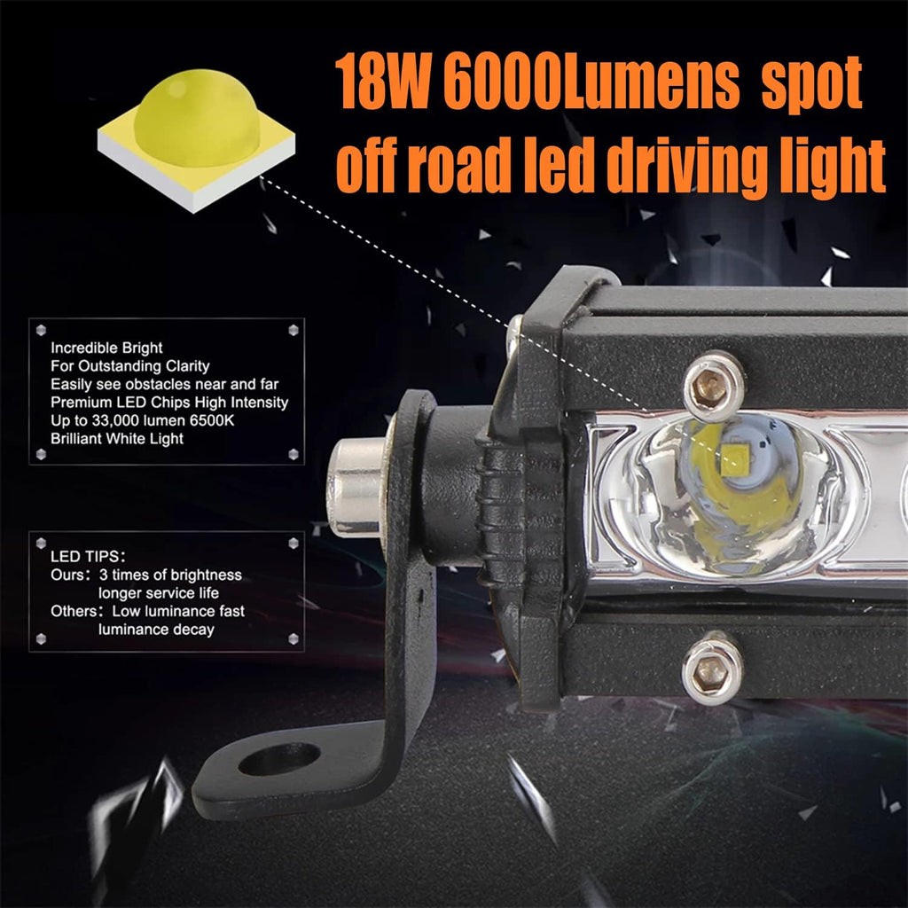 18W Ultra-Slim LED Light Bar Pods Waterproof Fog Light Work Lights 8pcs X684325