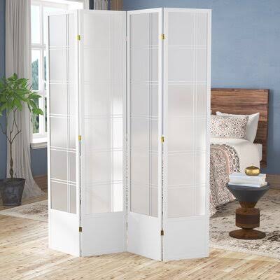 Solid Wood Folding Room Divider 4 Panels White L7978