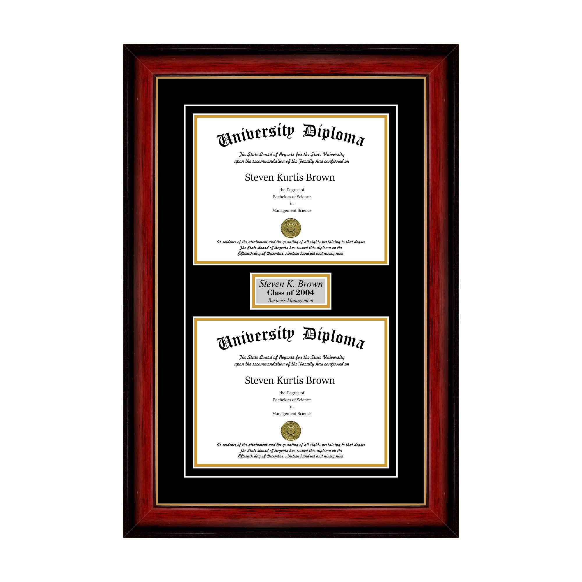 Double Diploma Frame with Double Matting for 10x22 x 8x22 Tall Diploma with Mahogany G479530