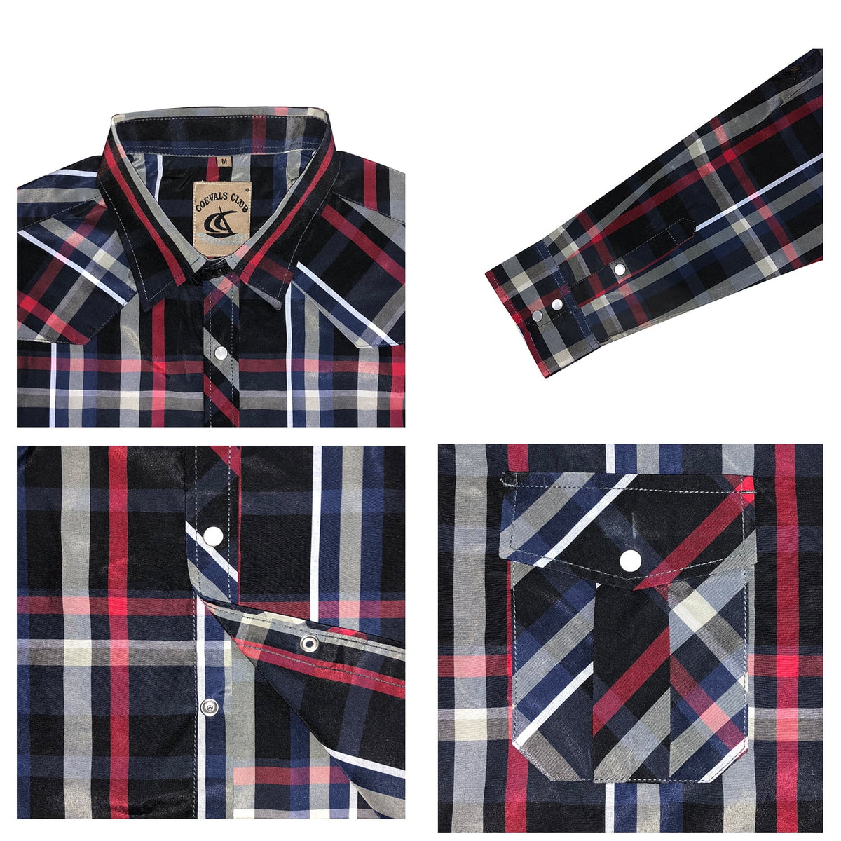 Black Red Plaid Pearl Snap Work Shirts R3883