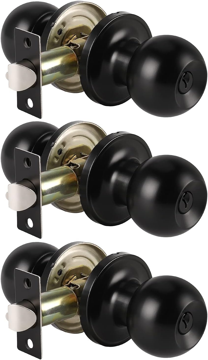 10 Pack Keyed Alike Matte Black Exterior Door Knobs with Lock and Key L402694