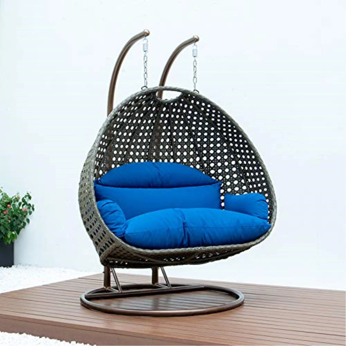 Blue Wicker 2 Person Hanging Egg Swing Chair K693
