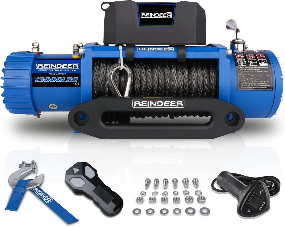 12V 13000 lb Electric Winch Synthetic Rope with Hawse Fairlead Waterproof IP67 J748