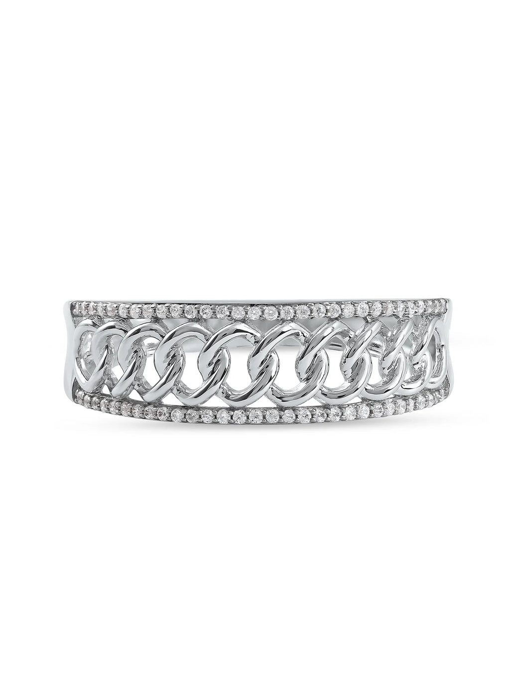 10K White Gold Diamond Cuban Link Ring E4296