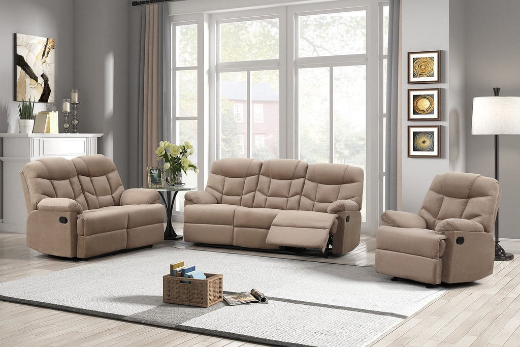 Mocha 3 Piece Polyester Manual Reclining Sofa Set Q85462