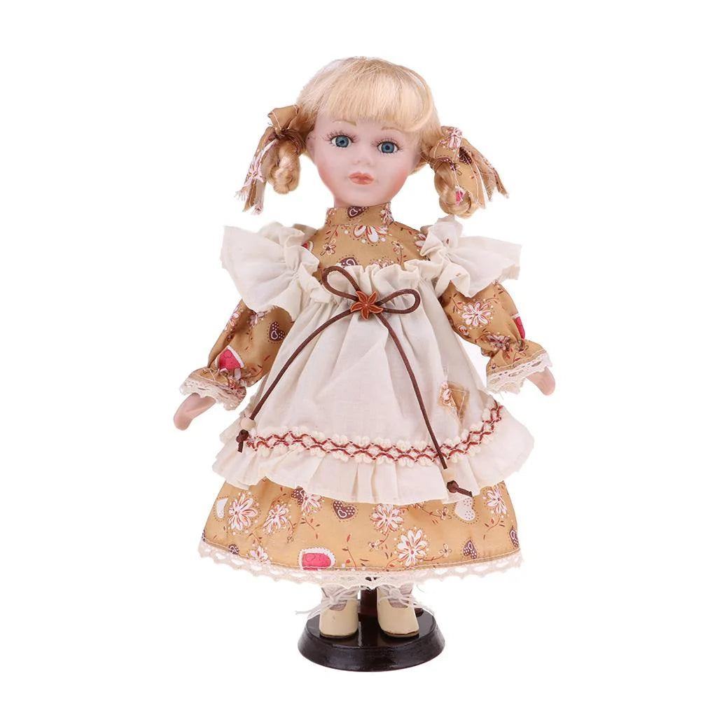 30cm Porcelain Girl Doll Figure with Yellow Clothes N86505