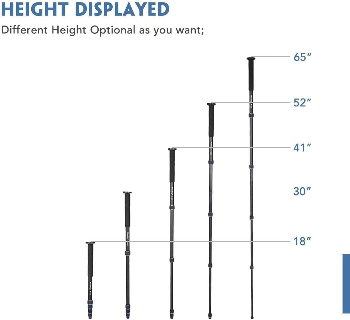 Monopod Tripod with Feet for Camera DSLR Camcorder DV, Lightweight Portable Aluminum Alloy Unipod, Tripod Base Included, 5 Sections up to 65 inch T809133