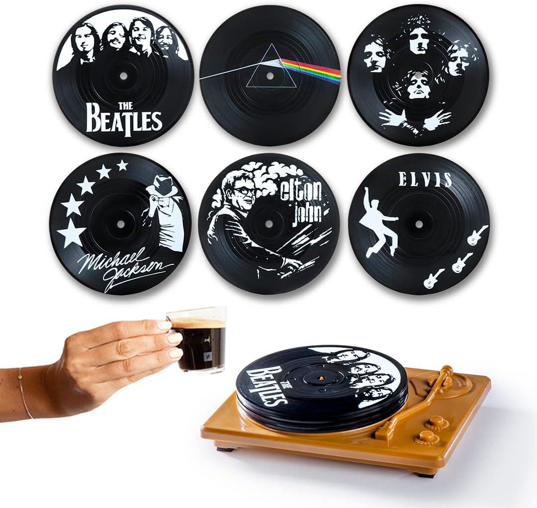 Vinyl Drink Coasters Set of 6 with Holder R162843