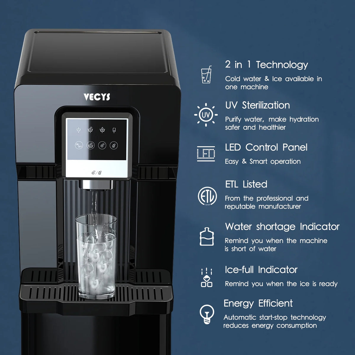 2 in 1 Ice Maker Water Dispenser, 18LBS Daily, Bottom Loading Cooler L1124