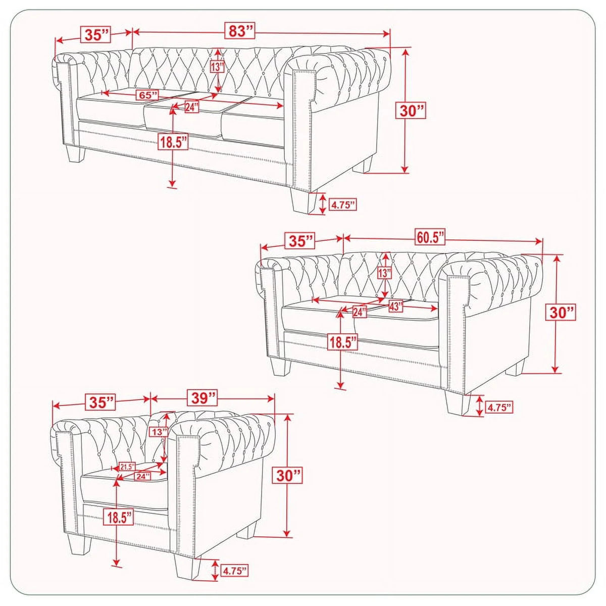 3-Piece Velvet Fabric Furniture Set-Gray N76637