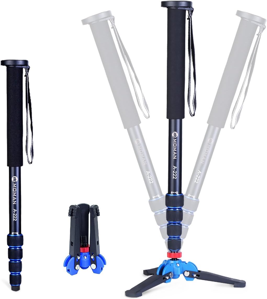 Monopod Tripod with Feet for Camera DSLR Camcorder DV, Lightweight Portable Aluminum Alloy Unipod, Tripod Base Included, 5 Sections up to 65 inch T809133