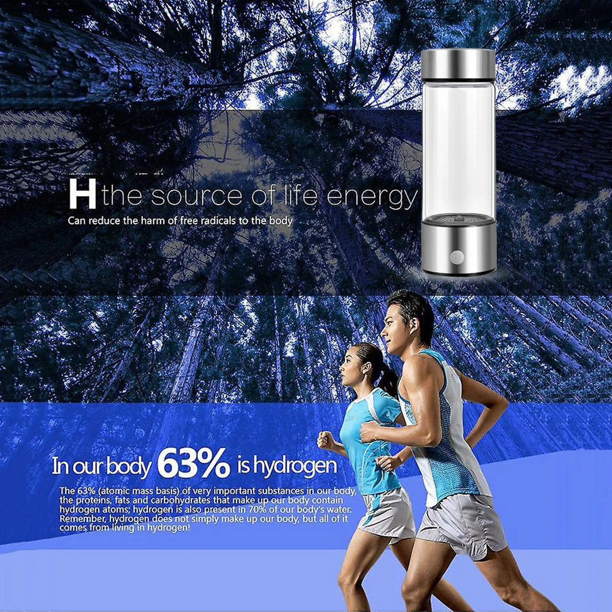 Hydrogen Water Bottle with PEM SPE Technology, Rechargeable Generator with Gift Box J410056