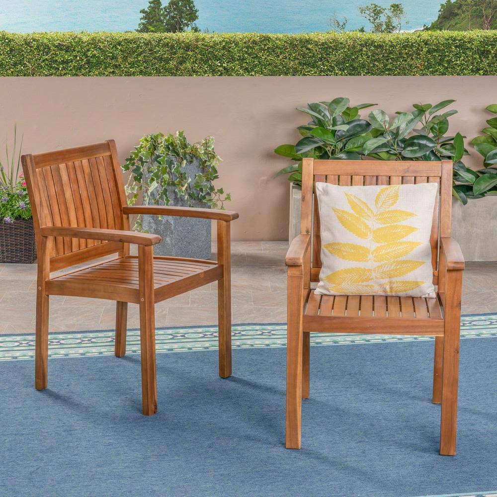 Teak Acacia Wood Dining Chairs, Set of 2 B946
