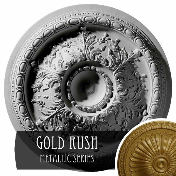 28x22OD x 2 3/4x22P Hand-Painted Gold Ceiling Medallion I3609
