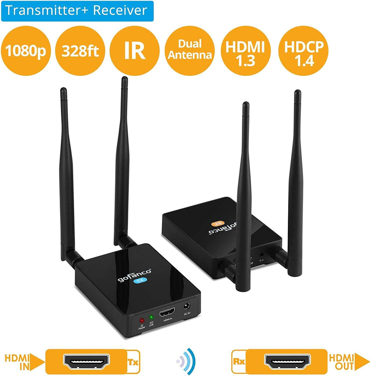 Wireless HDMI Extender Transmitter and Receiver Kit, Full HD 1080p, 328ft (100m) G9978