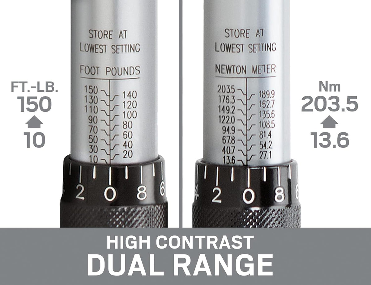 1/2 Inch Drive Click Torque Wrench (10-150 ft.-lb.) Pack of 2 R969