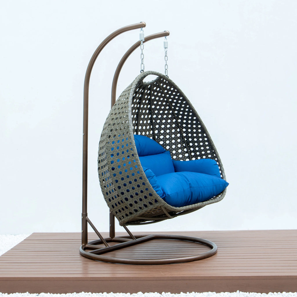 Blue Wicker 2 Person Hanging Egg Swing Chair K693