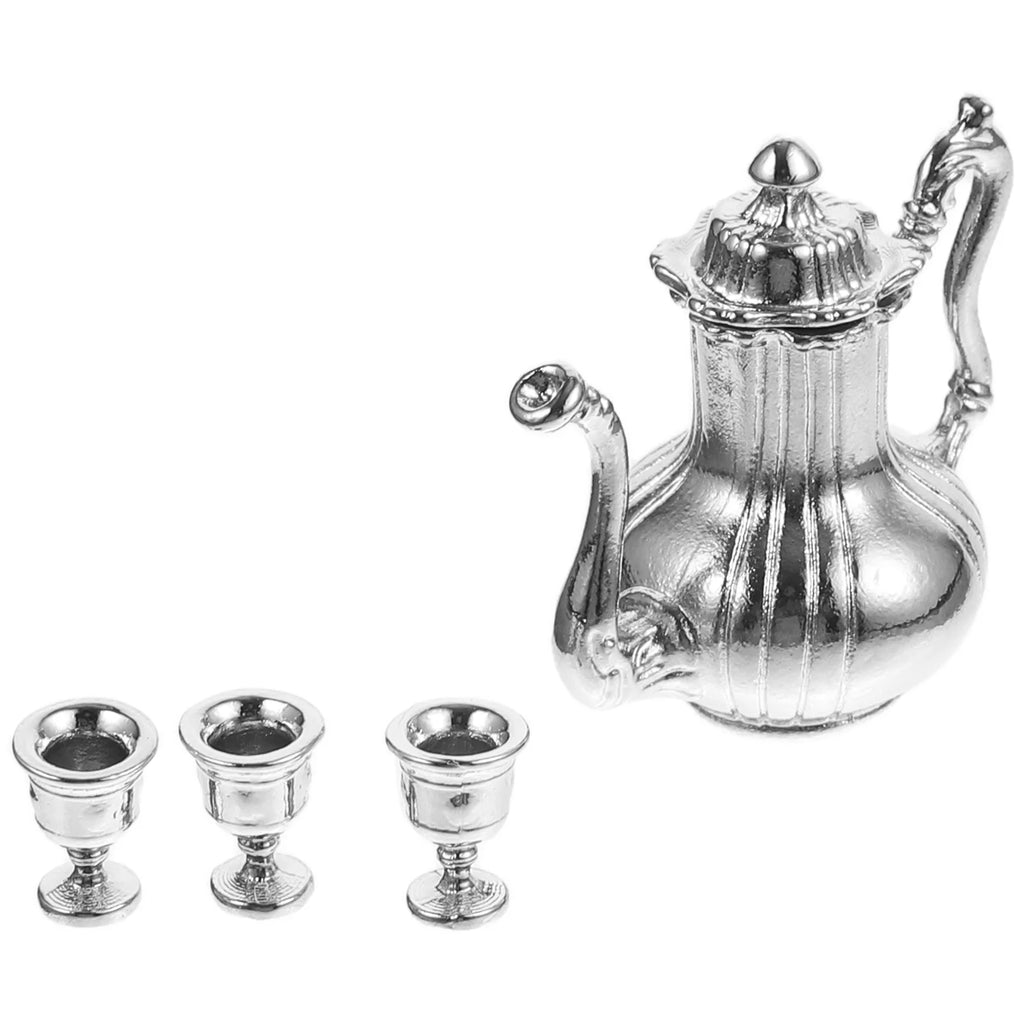 Miniature Dollhouse Accessories Simulation Teapot Wine Bottle Jewelry Ornaments Sets Pretend Metal Models Toys V8067