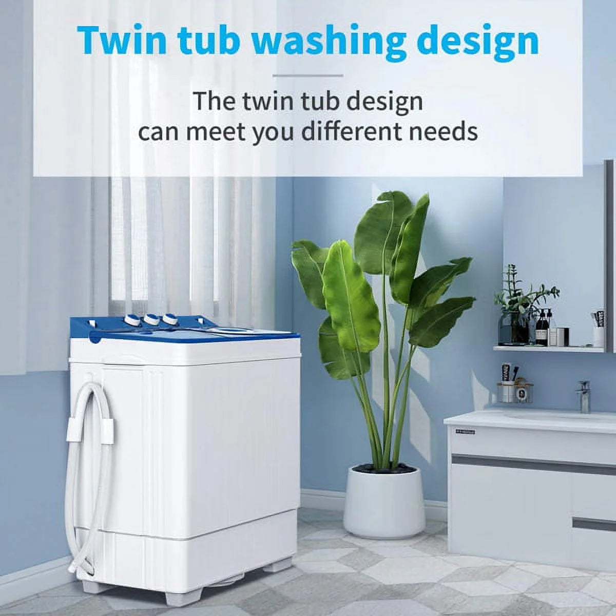 Semi-automatic Twin Tub Washing Machine 26Lbs White Blue K668897