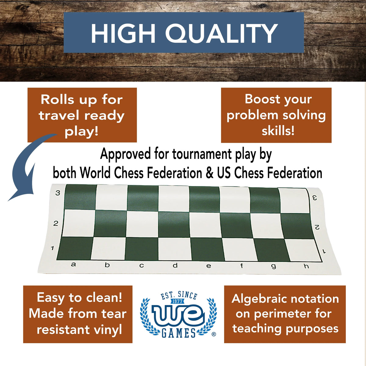 Complete Tournament Chess Set with Roll-up Board and Canvas Bag B488