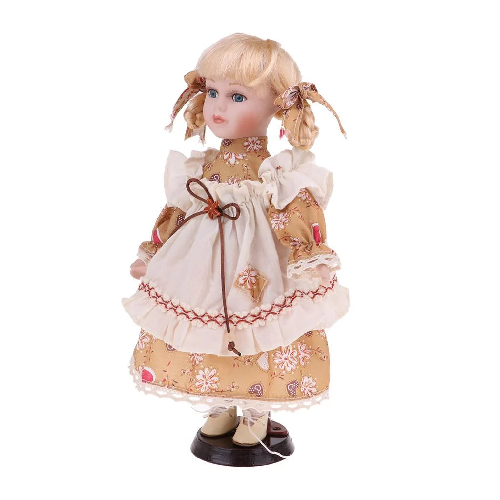 30cm Porcelain Girl Doll Figure with Yellow Clothes N86505