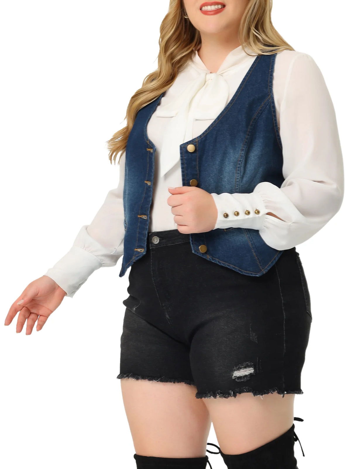 Plus Size Denim Sleeveless Jean Vest L207880